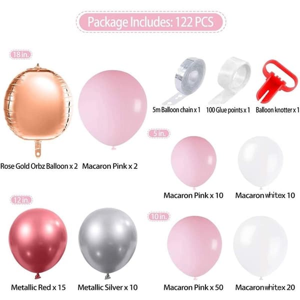 Ballongbåge - Metall Rosa/Vit/Grå 119 st Starka Ballonger