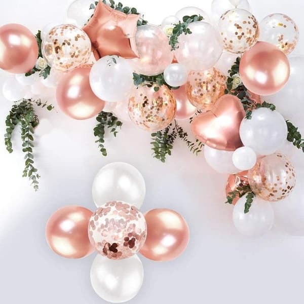 Ballongbåge - Metall Roséguld/Vit 99st Starka Ballonger