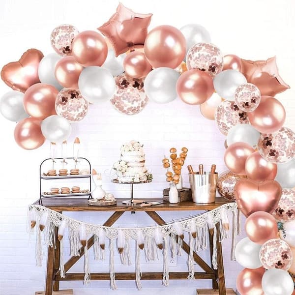 Ballongbåge - Metall Roséguld/Vit 99st Starka Ballonger