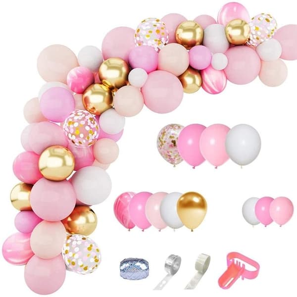 Ballongbåge - Rosa/Guld/Vit 140st Starka Ballonger