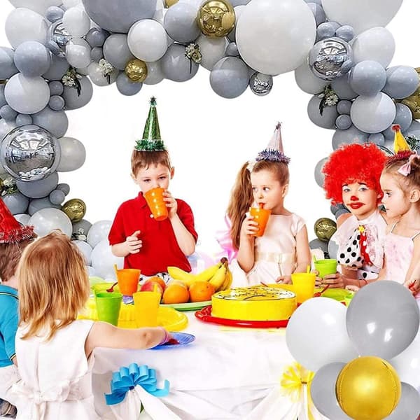 Ballongbåge - Vit/Grå/Guld Starka Ballonger