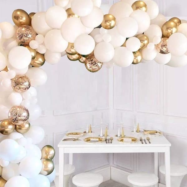 Ballongbåge Stor - Vit/Guld 120st Starka Ballonger