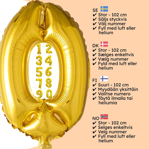 Guld Nummer-balloner 0-9 - Stort antal balloner til fødselsdagsfest, bryllup, babyshower og jubilæumsfest