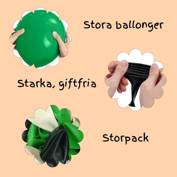 Ballonger Grön Svart Vit 24-pack - Ballong Vit Svart Grön för Babyshower, Barnkalas och Dekorationer Mix