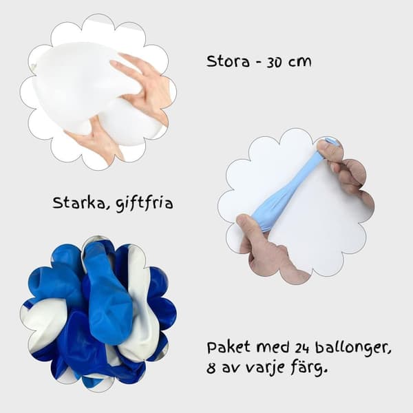 Ballonger Ljusblå, Vit och Blå 24-pack - Låt Festen Skina med Vackra Ballonger till Babyshower eller Födelsedag