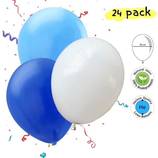 Ballonger Ljusblå, Vit och Blå 24-pack - Låt Festen Skina med Vackra Ballonger till Babyshower eller Födelsedag