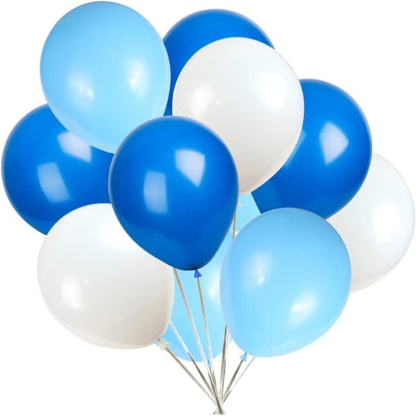 Ballonger Ljusblå, Vit och Blå 24-pack - Låt Festen Skina med Vackra Ballonger till Babyshower eller Födelsedag