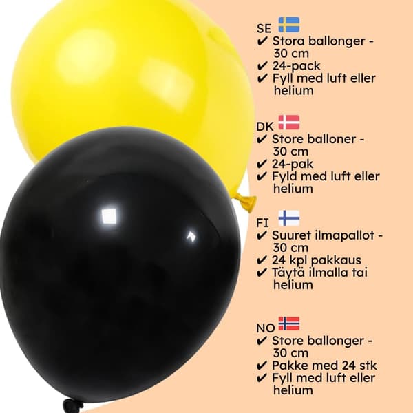 Gula Svarta Ballonger - Ballong Gul Svart Premiumkvalitet, Hållbar, Stark, Långvarig, Festballonger, Bröllopsfester