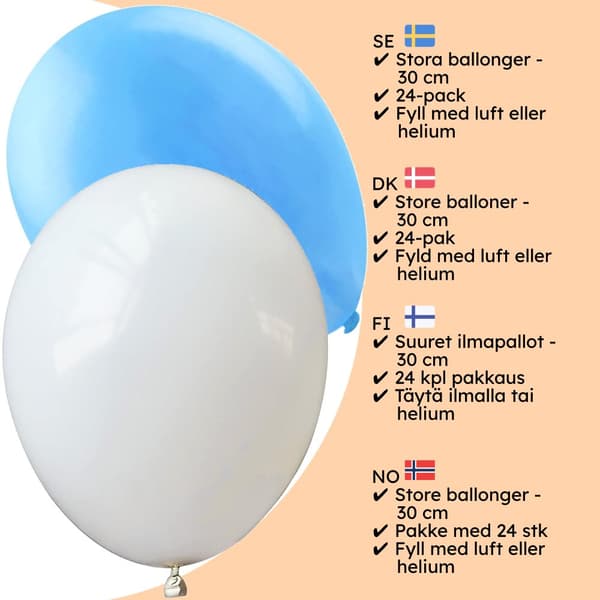 Ljusblå och Vita Ballonger - Ballonger Blå och Vit Födelsedag Oktoberfest Babyshower