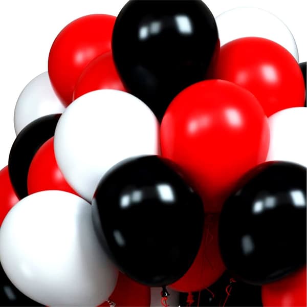Ballonger Röd Vit Svart Latex 24-pack - Röda Vita Svarta Ballonger Mix Storpack Festdekor Dekorationer Ballongkombo 3 Färger Födelsedag Bröllop