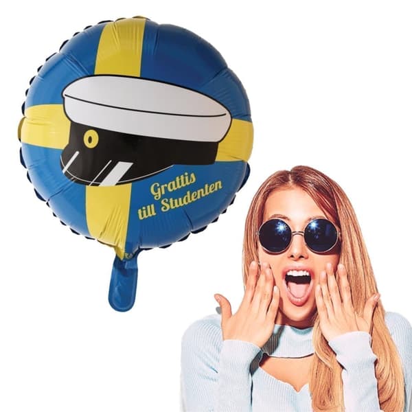 Folieballong för Examensfest - Student 46cm Gul & Blå,  för Helium eller Luft, Självförslutande för Studenten Firande, Examen