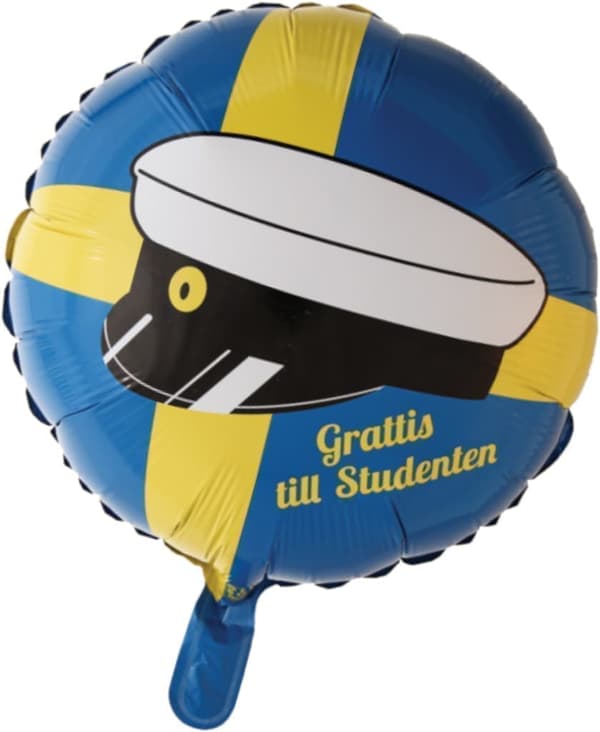 Folieballong för Examensfest - Student 46cm Gul & Blå,  för Helium eller Luft, Självförslutande för Studenten Firande, Examen