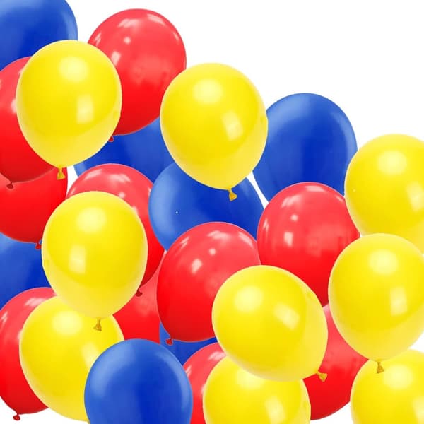 Balloner Blå, rød og gul pakke med 24 – blå, røde og gule balloner Balloner Farverige balloner superheltetema