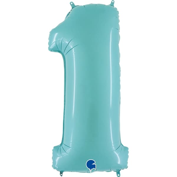 Nummerballon Pastelblå 1, 100 cm - Ballonkonge