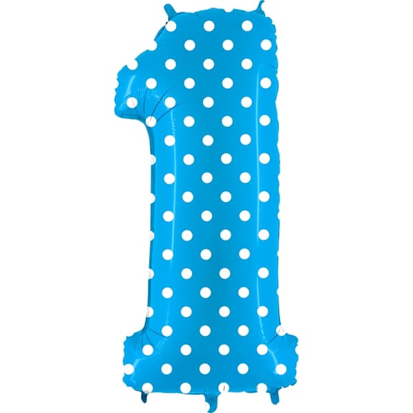 Nummerballon Polka Dot Blå, 1, 100 cm - Ballonkonge