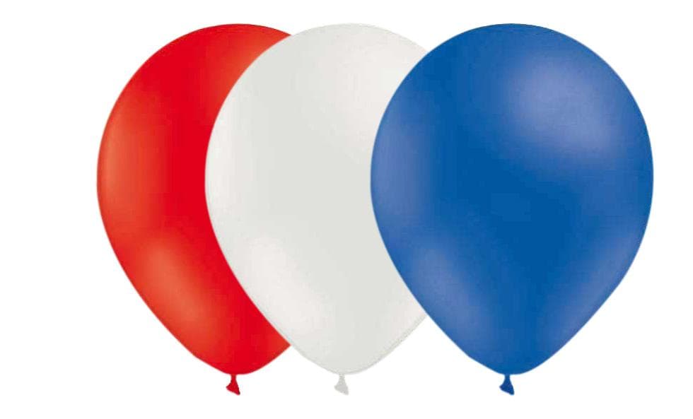 Ballonger Naturgummi, Kombo Röd, Vit, Blå 15-Pack - Ballongkungen