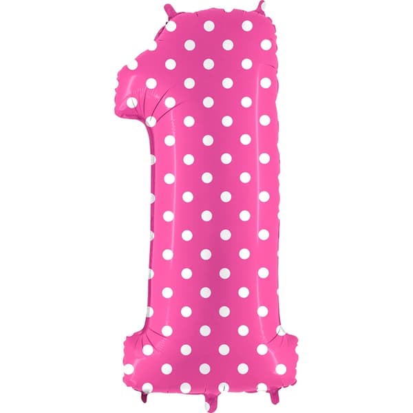 Nummerballon Polka Dot Pink, 1, 100 cm - Ballonkonger