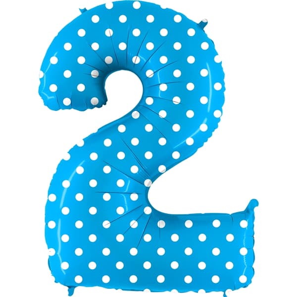 Numeroilmapallo Polka Dot Blue, 2, 100 cm - The Balloon King