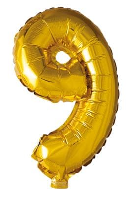 Folieballong siffror 9 i guld 102 cm
