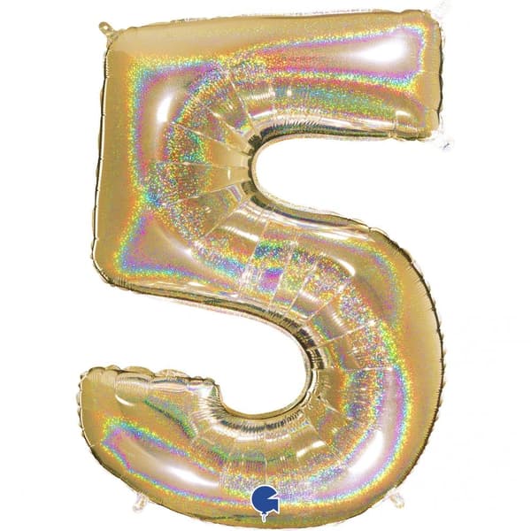 Stor Sifferballong i Folie 5, Glitter Guld