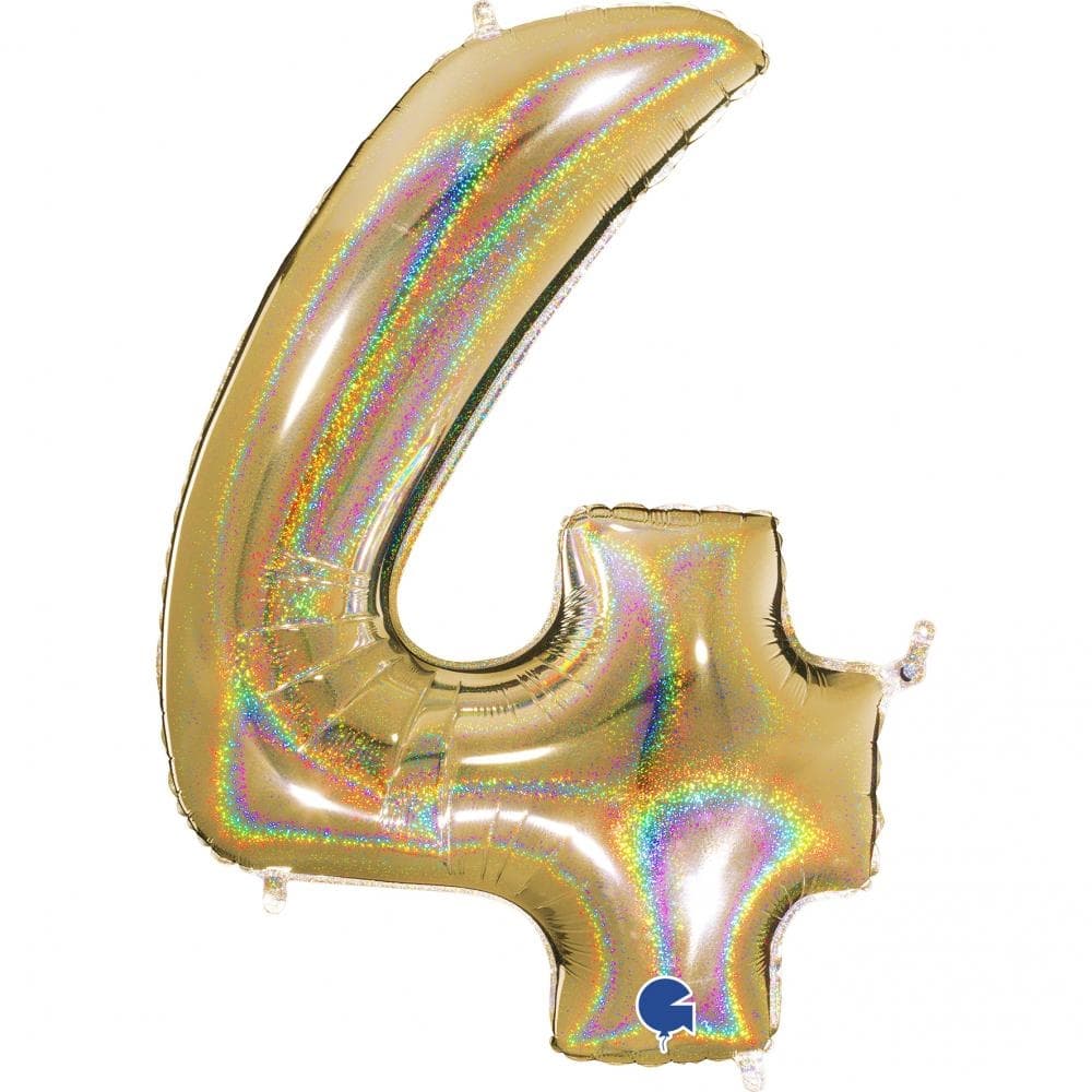 Stor Sifferballong i Folie 4, Glitter Guld