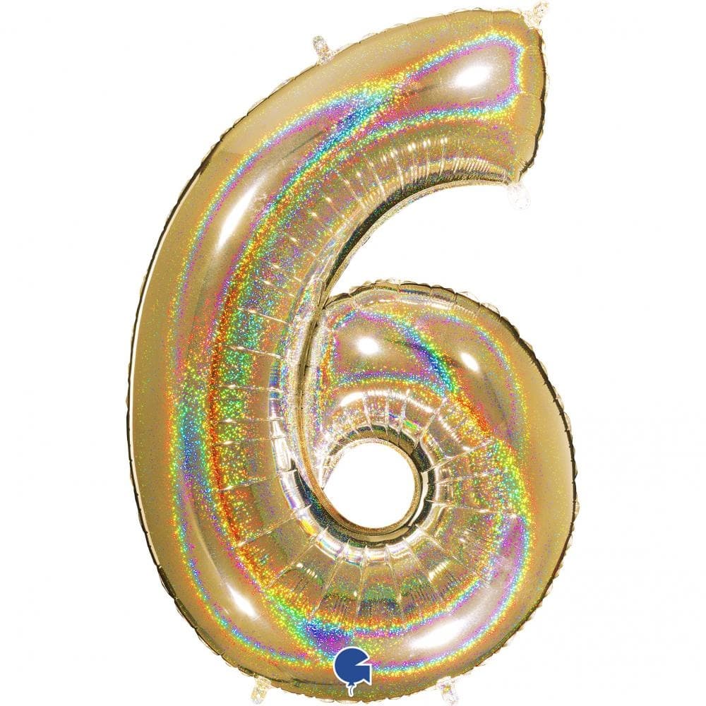 Stor Sifferballong i Folie 6, Glitter Guld