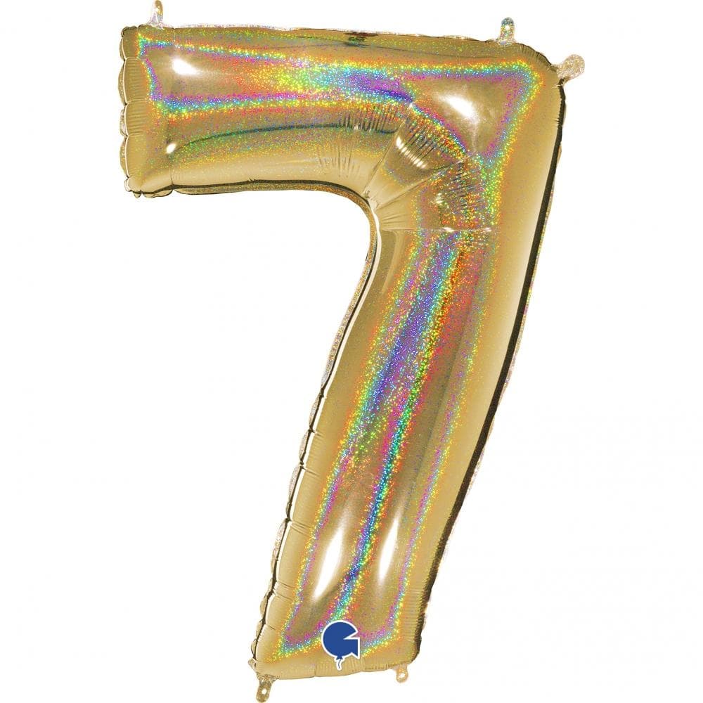 Stor Sifferballong i Folie 7, Glitter Guld