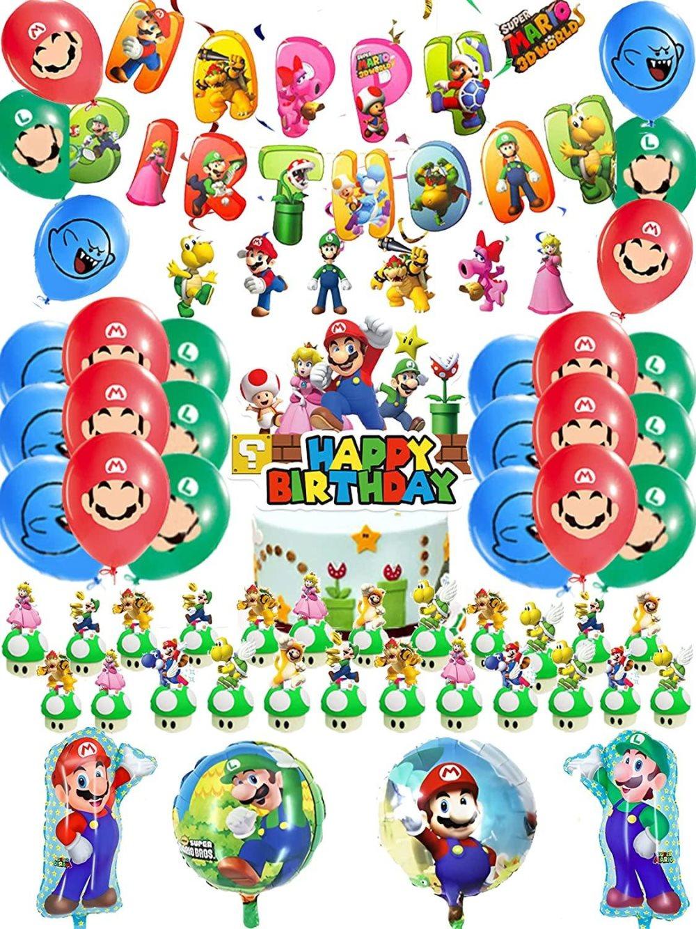 Stort Super Mario födelsedagsdekorations-paket , ballonger, fordon, spel, födelsedag, dekorationsset, tema, fest, födelsedagsfest, pojke, barn, födels