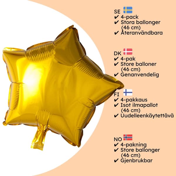 Folieballonger Stjärna Guld - Guld Stjärna Självförslutande Metallic Ballonger för Stjärnfest och Guldfester