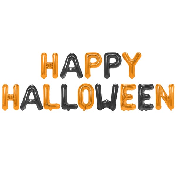 Bokstavsballonger "HAPPY HALLOWEEN" Orange & Svart