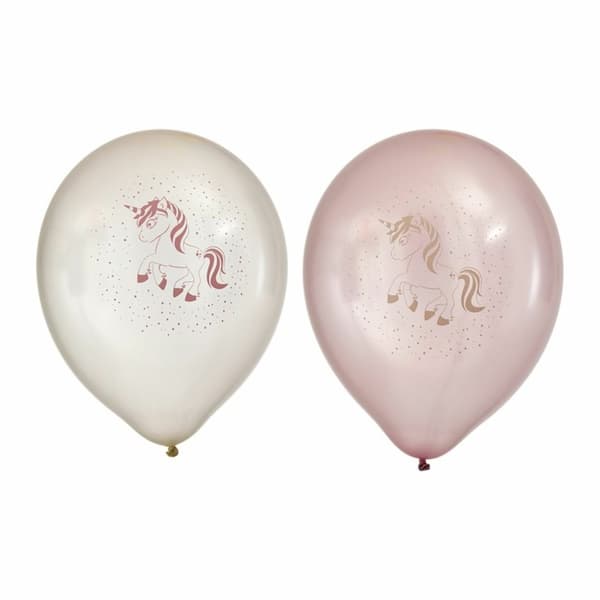 Ballong 12" Unicorn Rosa/Vit 8-pack