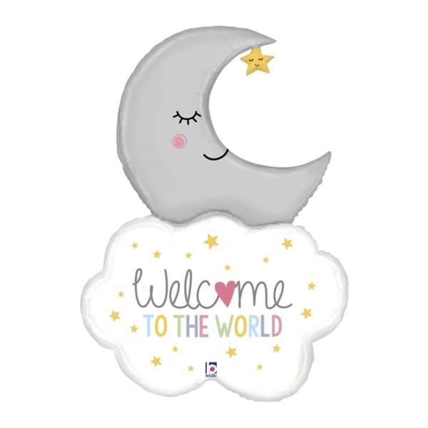 Folieballong Måne "Welcome To The World" 107cm