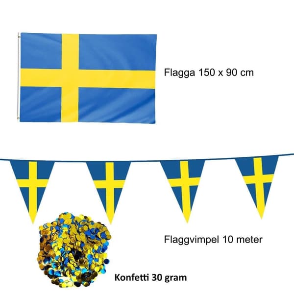 Studenten Dekorationspaket XL Gul & Blå Heliumballonger, Folieballonger, Konfetti, Serpentiner & Vimpelgirlang för Examen