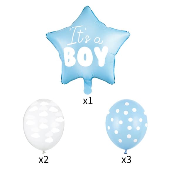 It's a Boy Babyshower Ballongset - Folie & Latex, Blå Vit, Molntryck, Helium-kompatibla, Dekor för Gender Reveal Pojke