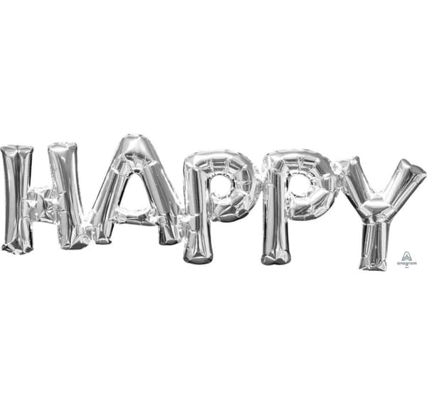 Shape Phrase "Happy" sølv 76 x 25 cm