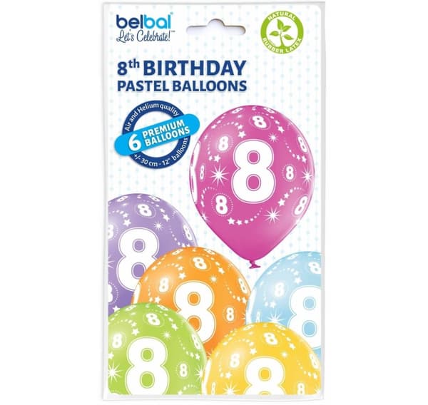 Latex sæt '8th Birthday' (6 stk)