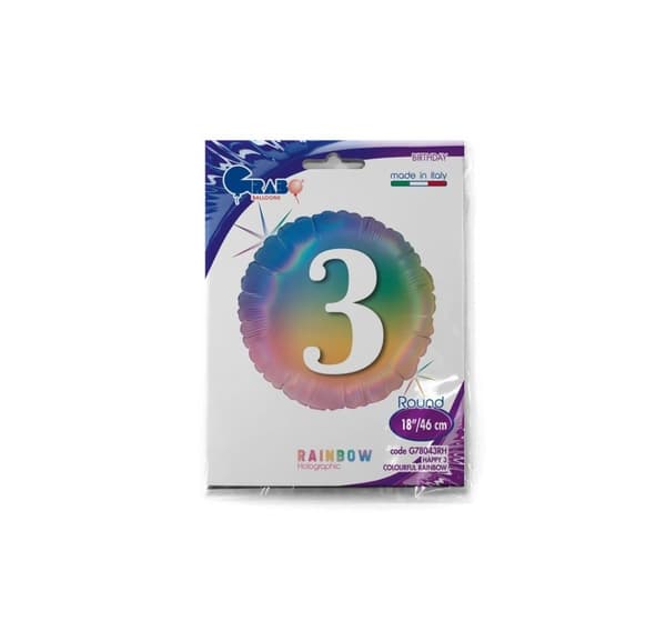 Glad "3" farverig regnbueballon