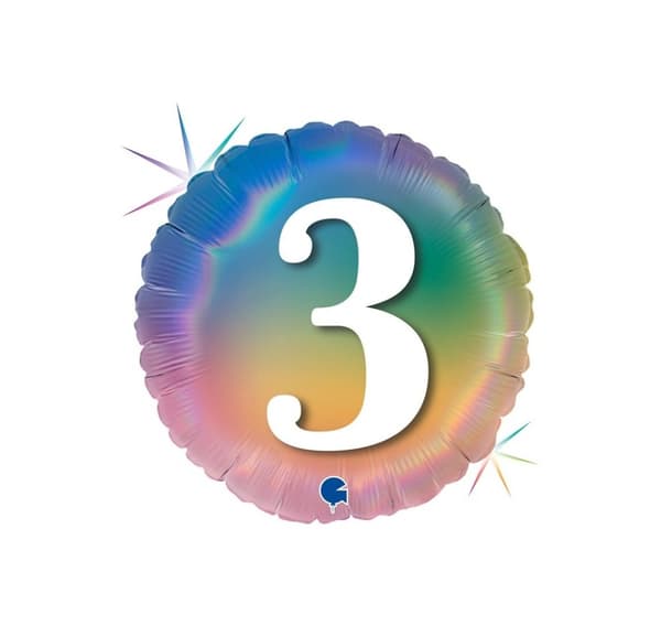 Glad "3" farverig regnbueballon