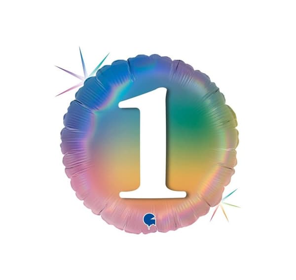Glad "1" farverig regnbueballon