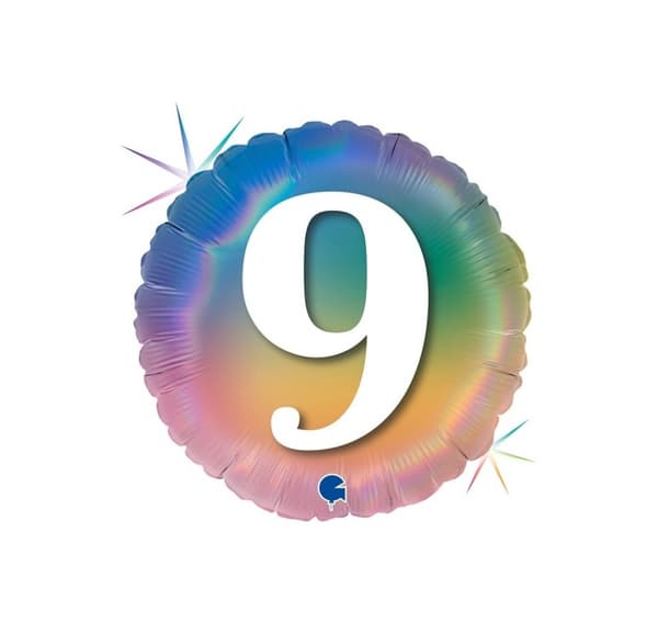 Glad "9" farverig regnbueballon