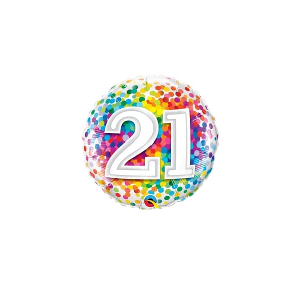 Regnbuekonfetti "21" ballon