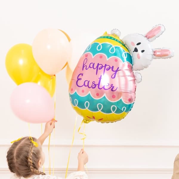 Premium Folieballong Påskägg med Kanin Happy Easter, Perfekt för Påskfest Dekorationer och Ballongbukett