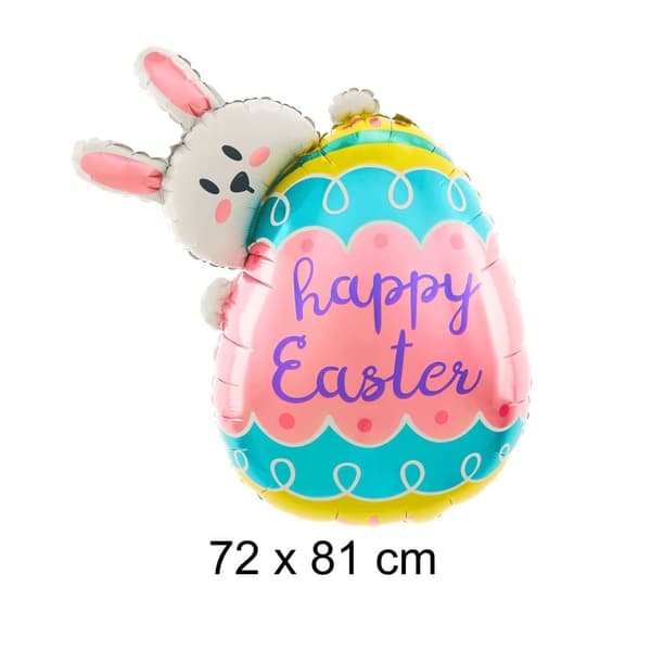 Premium Folieballong Påskägg med Kanin Happy Easter, Perfekt för Påskfest Dekorationer och Ballongbukett