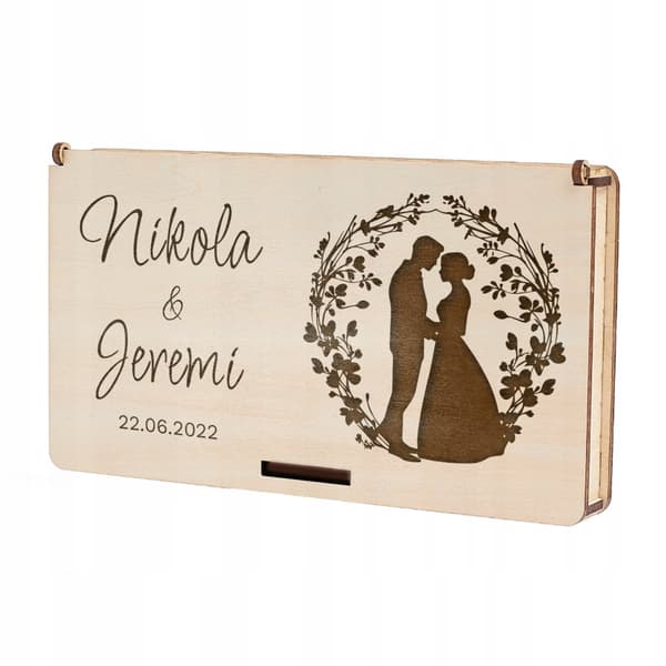 Box Kuvert för pengar med NAMES bröllopspresent till det unga paret
