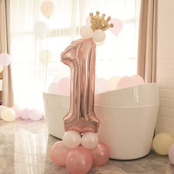 Stor Stående Sifferballong Set | Roséguld Metallic Nummer 1 110cm