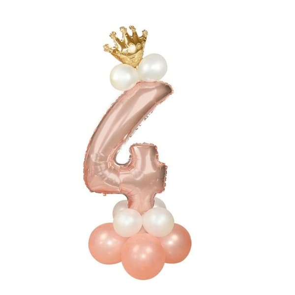 Stort lodret tal ballonsæt | Rosa guld Metallic Nummer 4 110cm