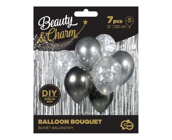 B&C Ballonbuket Sølv-Grafit 7 stk 12"" Godan