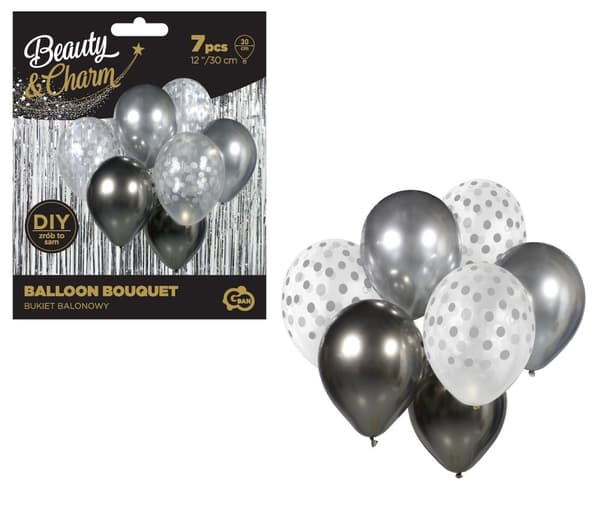 B&C Ballonbuket Sølv-Grafit 7 stk 12"" Godan