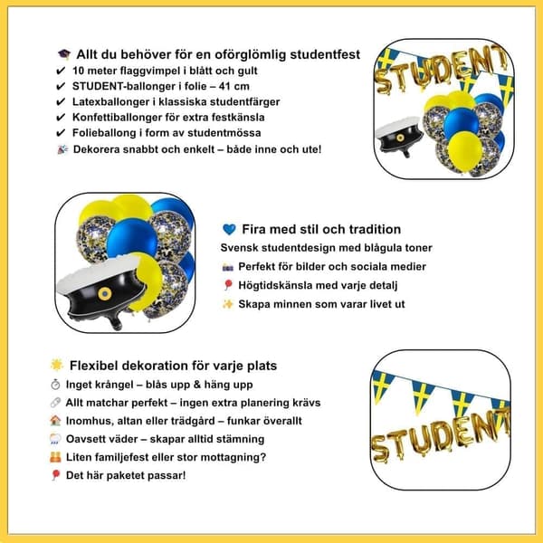 Student Dekoration – Komplett Set med Vimplar & Ballonger | Examen 2025