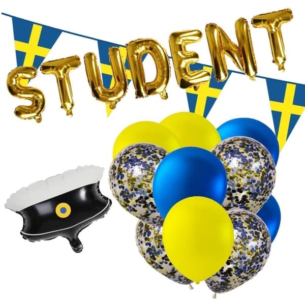 Student Dekoration – Komplett Set med Vimplar & Ballonger | Examen 2025